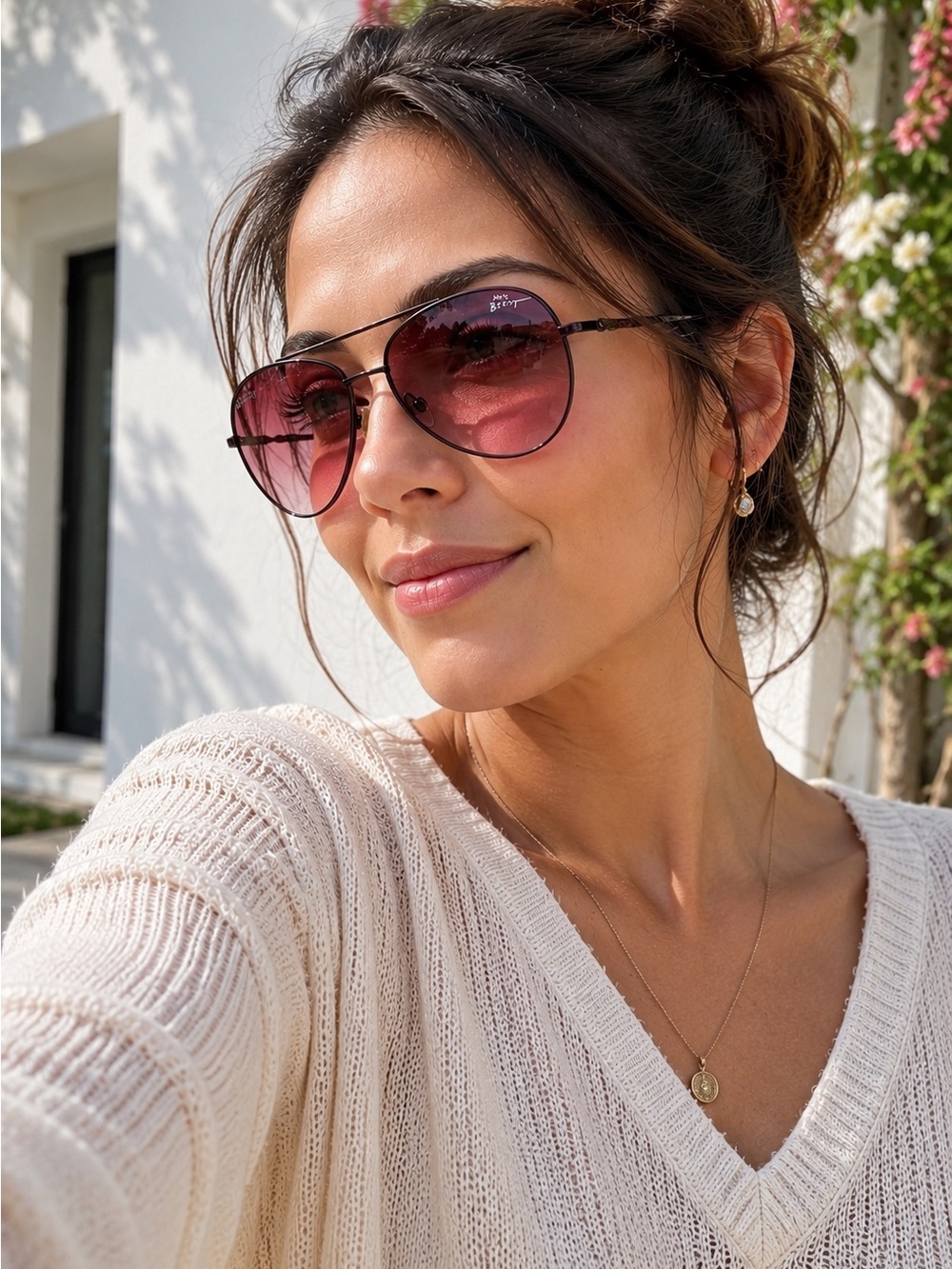 Betsey Johnson Aviator Sunglasses Pink Rose Gradient Lenses Metal Frame